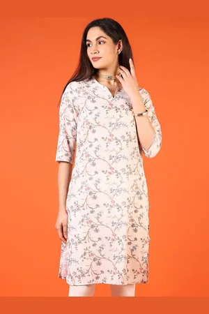 V-Mart Floral Printed Notch Neck Sequinned Cotton Straight Kurta
