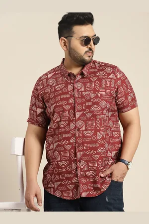 Sztori Men Plus Size Cotton Linen Tribal Print Casual Shirt