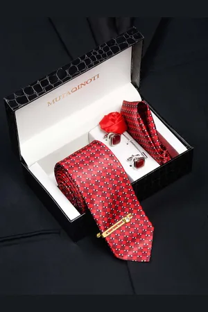 MUTAQINOTI Men Checked Formal Accessory Gift set