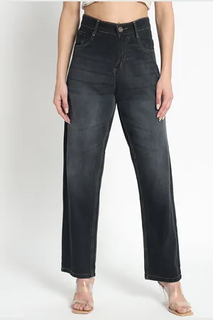 AngelFab Women Jean Straight Fit High-Rise Clean Look Heavy Fade Cotton Jeans