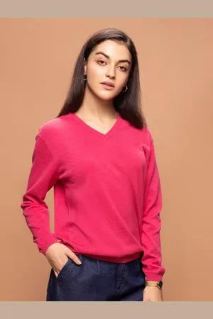 Bombay High Women V-Neck Textured Solid Knit Pullover