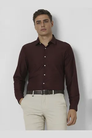 V Dot Men Spread Collar Solid Cotton Formal Shirt