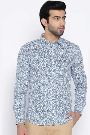 John Players Men White & Blue Printed Casual Shirt