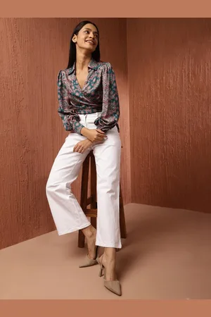 Fabindia Floral Printed Shirt Collar Bishop Sleeves Top
