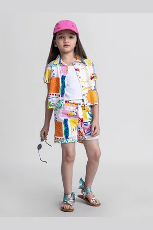 taffykids Girls Abstract Printed Shirt Collar Shirt With Shorts