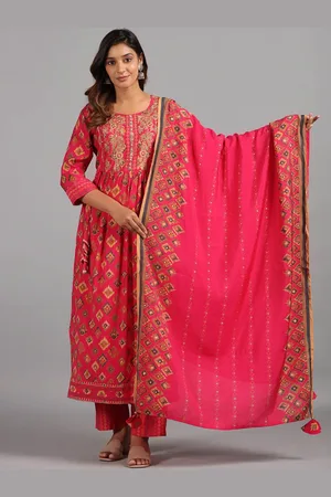 Amchoor Ethnic Motifs Printed Beads & Stones Regular Kurta With Trousers & Dupatta