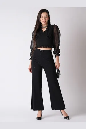 Globus Women Black Flared Mid-Rise Bootcut Trousers