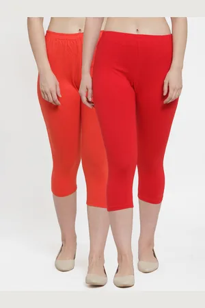 GRACIT Women Set of 2 Red & Orange Solid Capris
