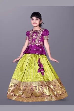 BAESD Girls Embroidered Puffed Sleeves Square Neck Thread Work Ready to Wear Lehenga Choli