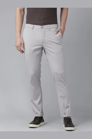 U.S. Polo Assn. U S Polo Assn Men Grey Striped Slim Fit Corduroy Trousers