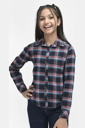 Crimsoune Club Girls Slim Fit Tartan Checked Pure Cotton Casual Shirt