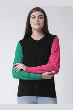 Club York Women Black & Pink Colourblocked Pullover