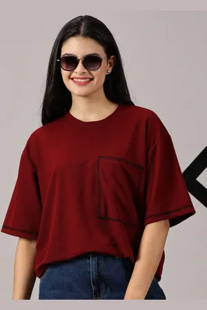 Rodzen Women Solid Round Neck Cotton Oversized T-shirt