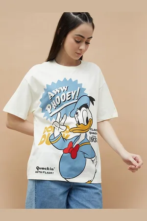 Lifestyle Women Donald Duck Graphic Printed Round Neck Cotton T-shirt