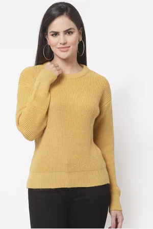 Club York Women Mustard Yellow Ribbed Pullover