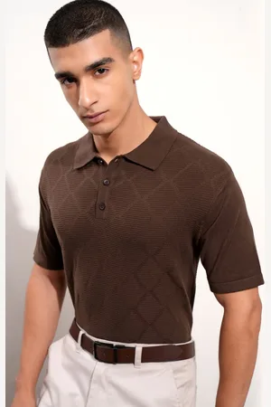 Highlander Men Knitted Textured Polo Collar T-shirt