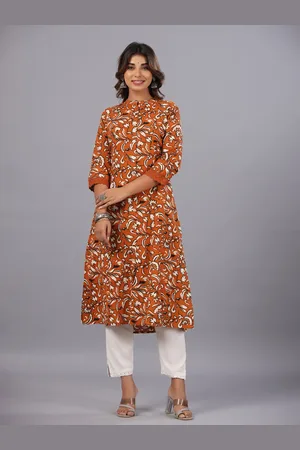 Amchoor Floral Printed Pure Cotton Straight Kurta