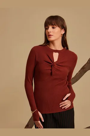 Kazo Women Striped Twisted Knotted Winter Top