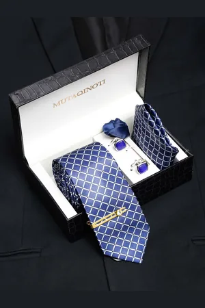 MUTAQINOTI Men Checked Necktie Accessory Gift Set