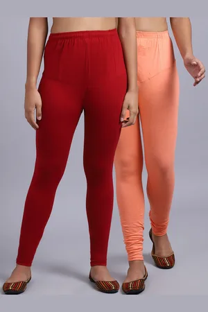 GRACIT Women Pack Of 2 Maroon & Peach Solid Churidar-Length Leggings