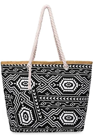 Diva Dale Women Black Geometric Printed Oversized Structured Water Resistant Tote Bag
