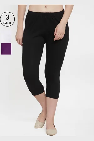 GRACIT Women Set Of 3 Black & White Solid Cotton Capris