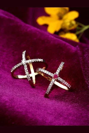 Zeneme Women Gold-Plated American Diamond Studded Handcrafted Dual Tone Finger Ring