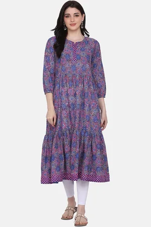 HRITIKA Ethnic Motifs Printed Pure Cotton Anarkali Kurta