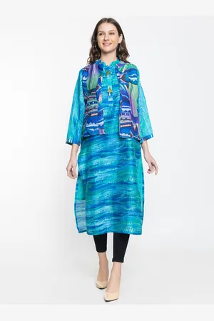 Elthia Ethnic Motifs Printed Mandarin Collar Silk Regular Kurta with Jacket