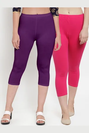 GRACIT Women Pink & Purple Set Of 2 Solid Slim Fit Capris