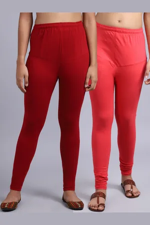 GRACIT Women Pack Of 2 Maroon & Orange Solid Churidar-Length Leggings