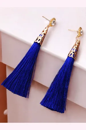 FÁBULA Artificial Stones Studded Contemporary Tasselled Drop Earrings
