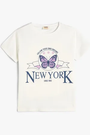 Koton Girls Typography Printed Round Neck Short Sleeves Cotton T-shirt