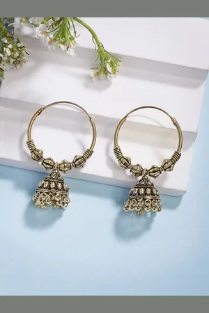 NVR Women Traditional Gold Plated Oxidised Jhumka Earrings