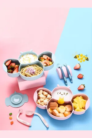 Babymoon Blue and Pink 6 Pieces Silicone Dinner Set