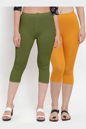 GRACIT Women Yellow & Olive Set Of 2 Green Capris