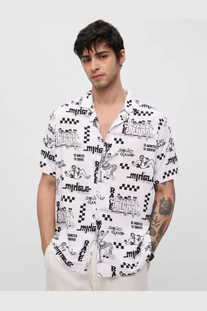 The Souled Store Men Cuban Collar Typography Printed Cotton Casual Shirt