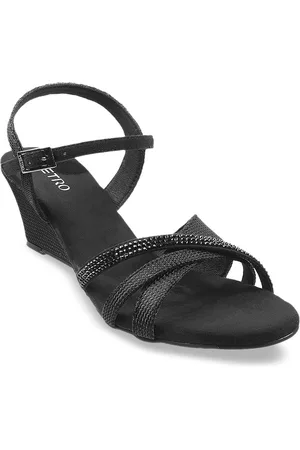 Metro Black Embellished Wedge Sandals