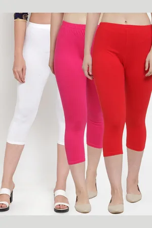 GRACIT Women White & Red Set of 3 Solid Slim Fit Capris