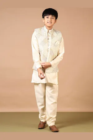 V-Mart Boys Band Collar Straight Kurta With Pyjamas And Nehru Jacket