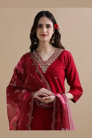 Jaipur Women Ethnic Motifs Embroidered Regular Chanderi Cotton Kurta with Trousers & With Dupatta