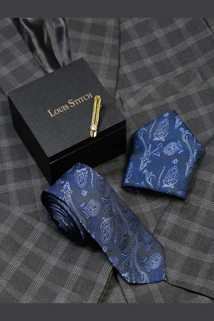 LOUIS STITCH Men Printed Silk Necktie Accessory Gift Set