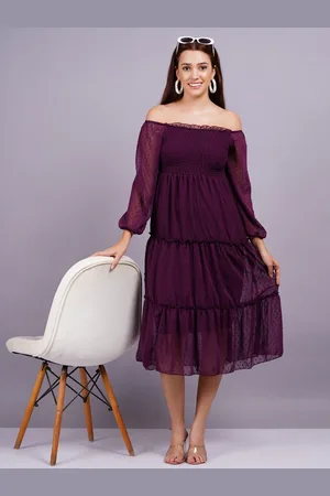Kalini Women Self-Design Off-Shoulder Puff Sleeves Fit & Flare Midi Dress