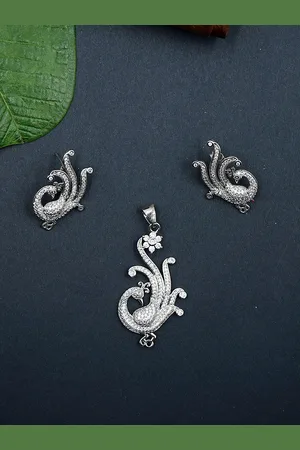 Voylla Silver-Plated Peacock CZ Stone Studded Jewellery Set