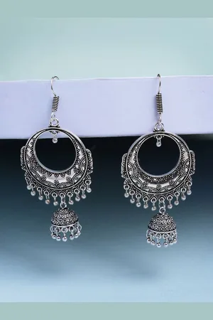 NVR Women Unique Silver Plated German Silver Jhumka Earrings