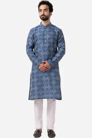 THE KURTA COMPANY Geometric Printed Mandarin Collar Cotton Silk Kurta