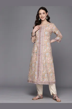 Fabindia Ethnic Motifs Hand Block Printed Slim Fit A-Line Kurta