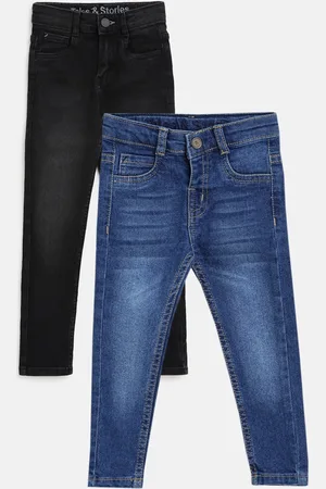 TALES & STORIES Boys Pack of 2 Cotton Slim Fit Low Distress Light Fade Stretchable Jeans