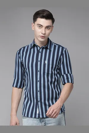 U.S. Polo Assn. Men Navy Blue Tailored Fit Striped Pure Cotton Casual Shirt