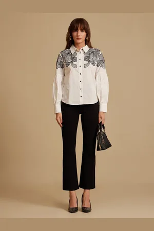 Kazo Women Standard Spread Collar Solid Cotton Relaxed Fit Formal Shirt